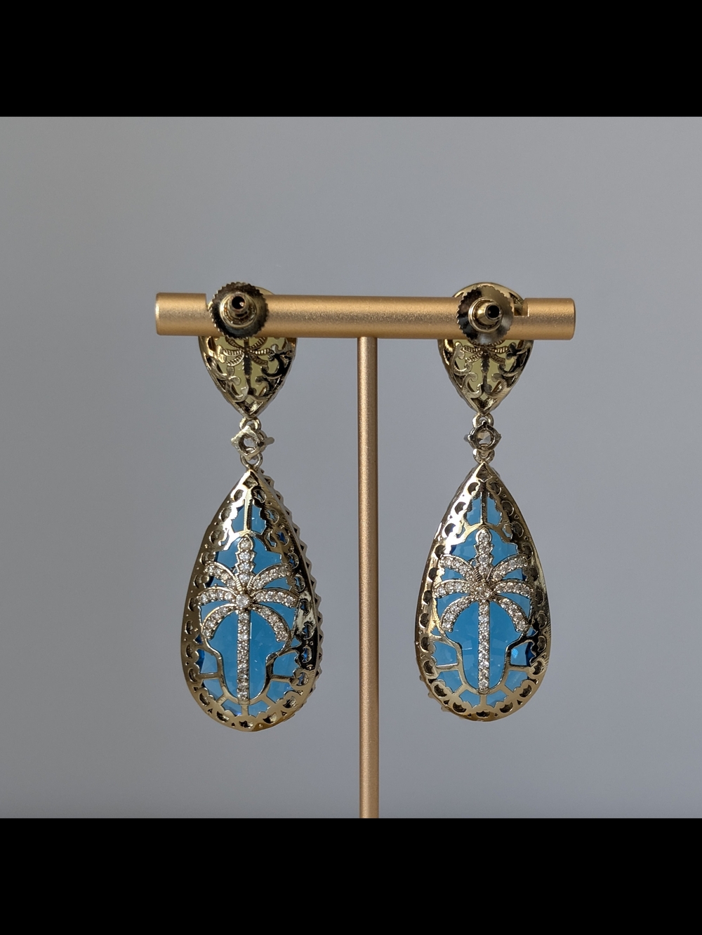 Yellow and Blue Teardrop Drop Earrings - Picture 2 of 2